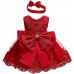 0-6T Baby Girl Formal Dress Toddler Lace Embroideryr Dresses with Headwear